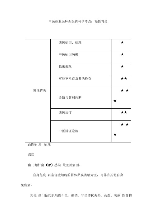 中医执业医师西医内科学考点慢性胃炎