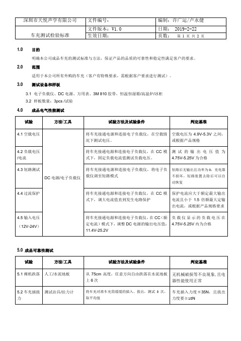 车充测试检验标准 V1.0