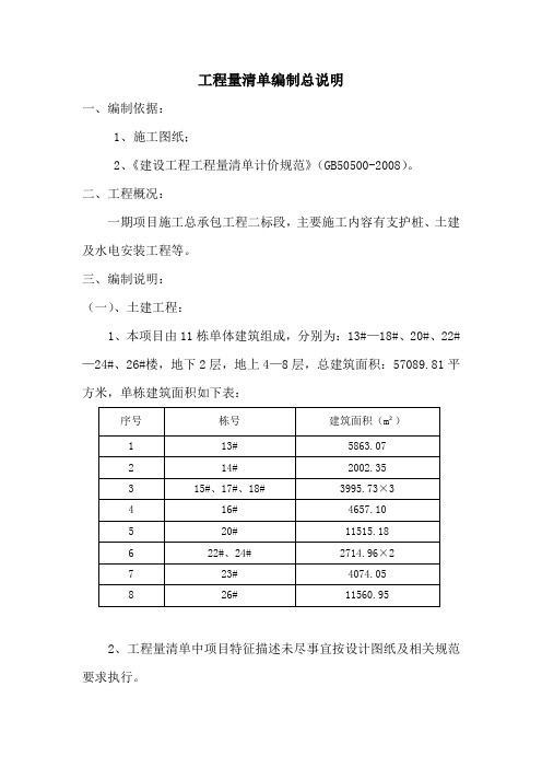 工程量清单编制总说明