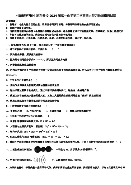 上海市复旦附中浦东分校2024届高一化学第二学期期末复习检测模拟试题含解析