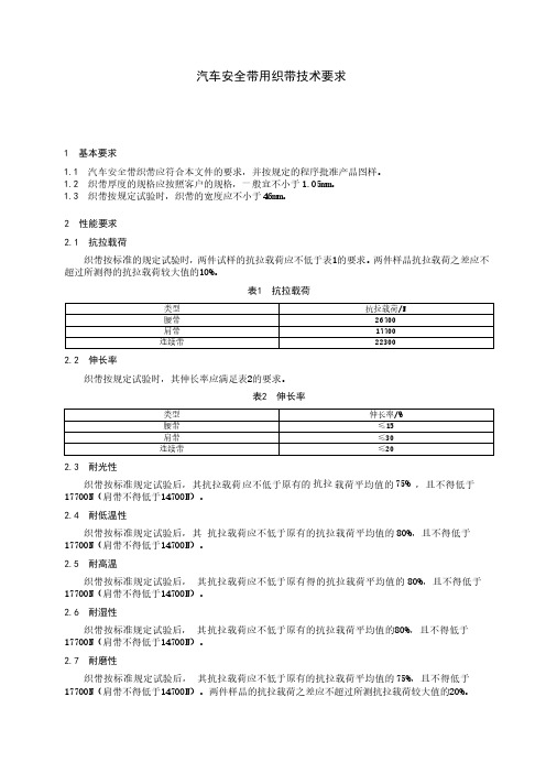 汽车安全带用织带技术要求