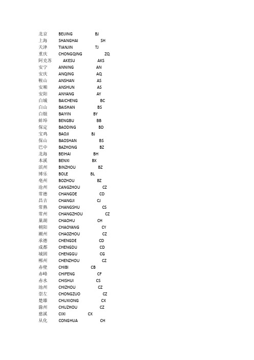 全国所有城市拼音及缩写