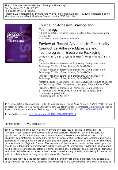 Review of Recent Advances in Electrically Conductive Adhesive