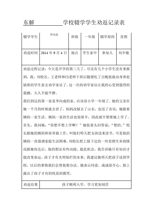 2014年辍学学生劝返记录