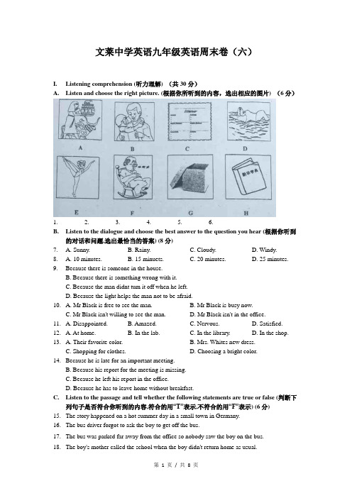 2018-2019学年文来中学九上英语周末练习(六) 英语试卷 上海市