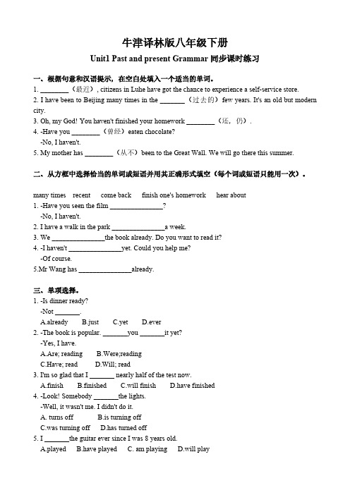 译林版八年级下册Unit1 Past and present Grammar同步课时练习(有答案)