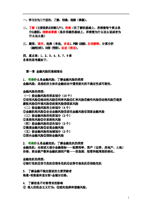 金融风险管理复习思考题整理DOC