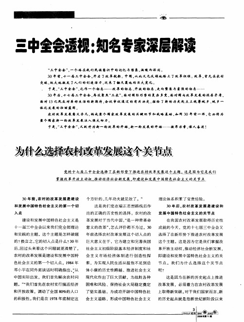 三中全会透视：知名专家深层解读——为什么选择农村改革发展这个关节点