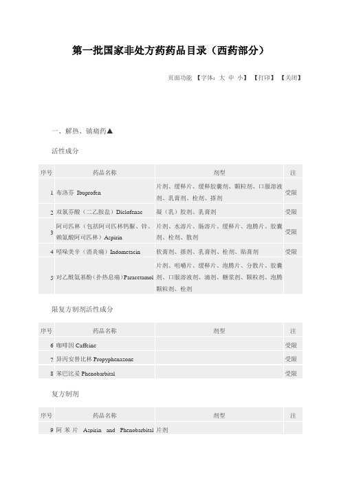 第一批国家非处方药药品目录