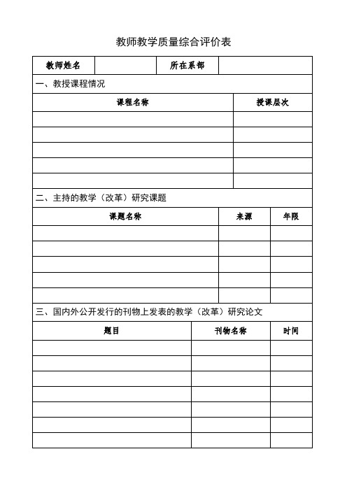 课堂教学质量综合评价表