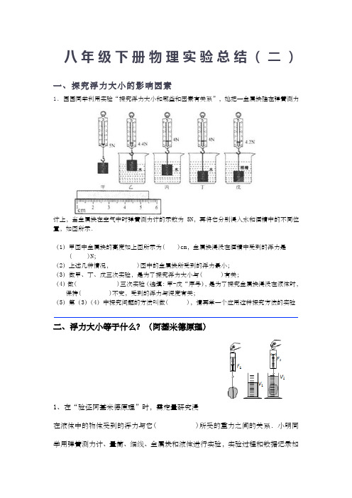 八年级下册物理实验总结