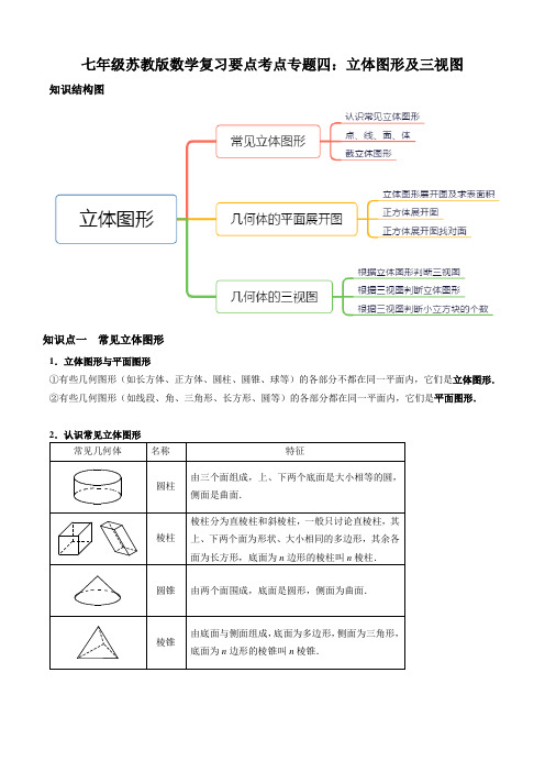 七年级苏教版数学复习要点考点专题四：立体图形及三视图