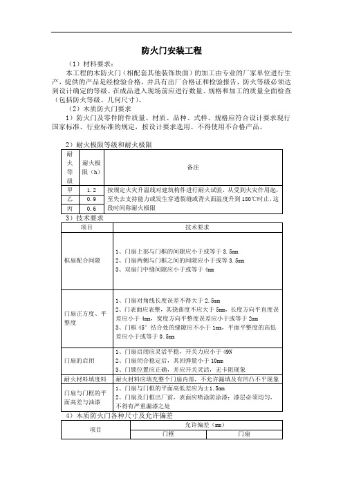 防火门安装工程施工工艺及施工流程