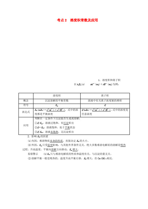 高考化学大复习 第8章 第4节 考点2 溶度积常数及应用教师用书 