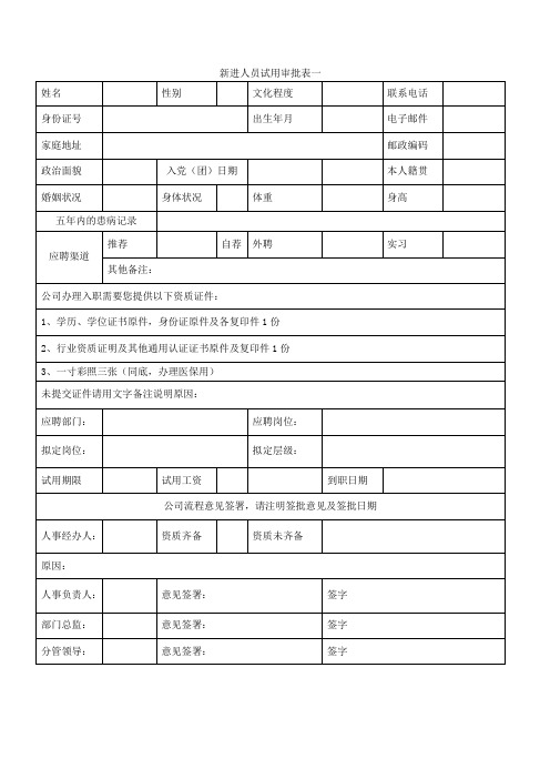 新入职人员试用审批表-模板