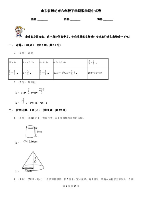山东省潍坊市六年级下学期数学期中试卷