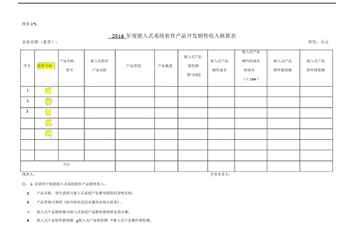 附表1-120xx年度嵌入式系统软件产品开发销售收入核算表(加盖公章).doc