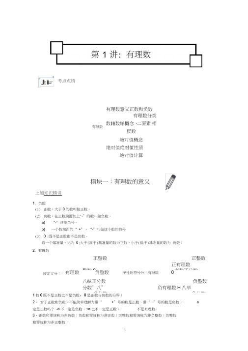 (完整word)沪教版六年级下册第1讲-(教师版)-有理数的意义、数轴、绝对值