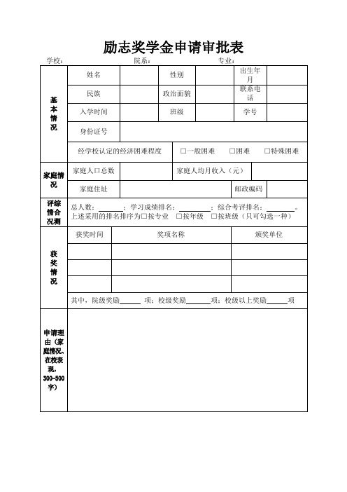 励志奖学金申请审批表