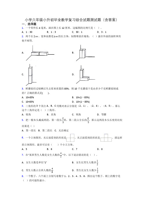 小学六年级小升初毕业数学复习综合试题测试题(含答案)