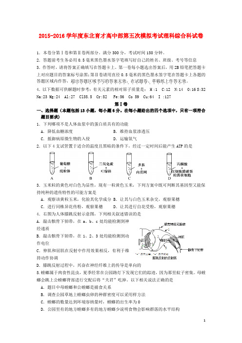 辽宁省东北育才学校高三理综下学期第五次模拟考试试题