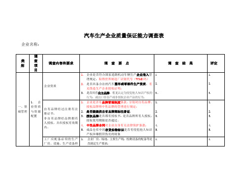 汽车生产企业质量保证能力调查表-征求意见