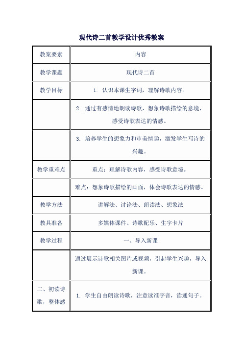 现代诗二首教学设计优秀教案