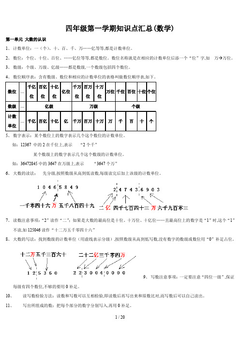 四年级第一学期知识点汇总(数学)