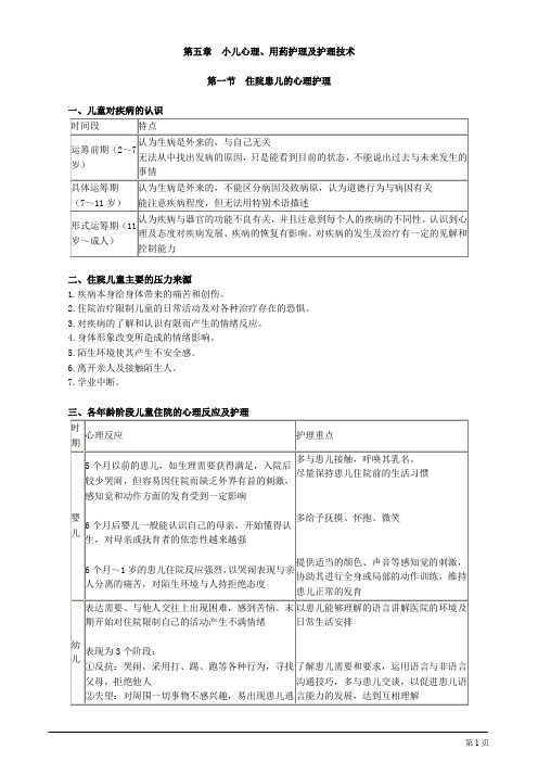 主管护师 儿科护理学 第五章 小儿心理、用药护理及护理技术