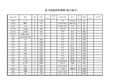 实习实验材料清单(电工电子)