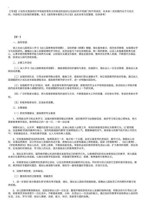 指导青年教师工作计划