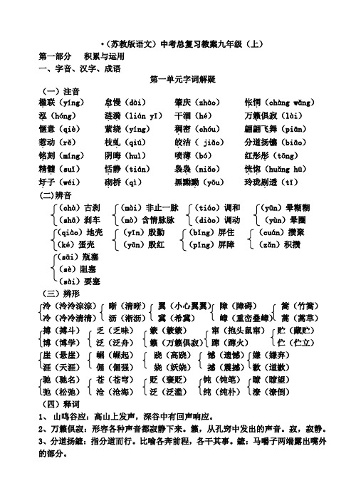 (苏教版语文)中考总复习教案九年级(上)