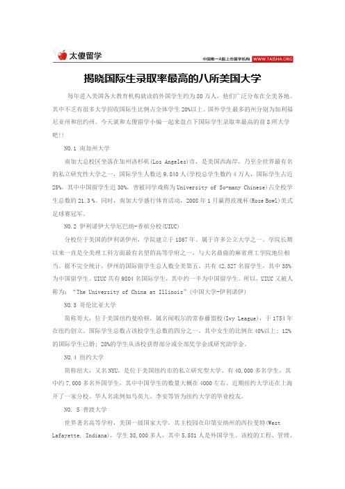 揭晓国际生录取率最高的八所美国大学