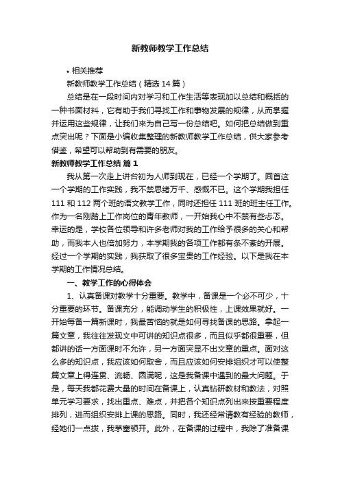 新教师教学工作总结