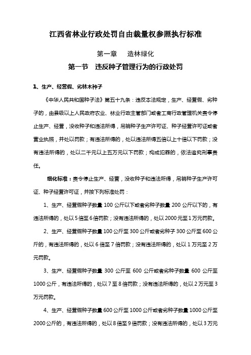 江西省林业行政处罚自由裁量权参照执行标准新