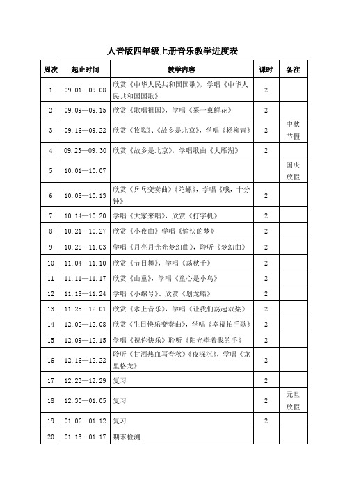 人音版四年级上册音乐教学进度表