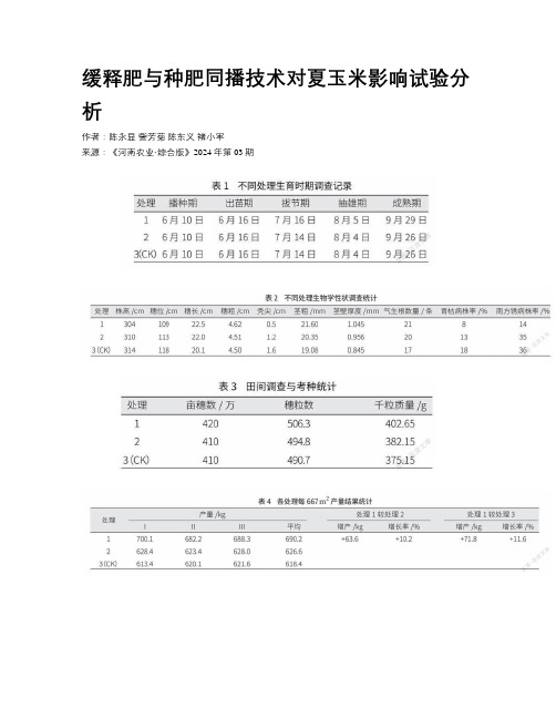 缓释肥与种肥同播技术对夏玉米影响试验分析