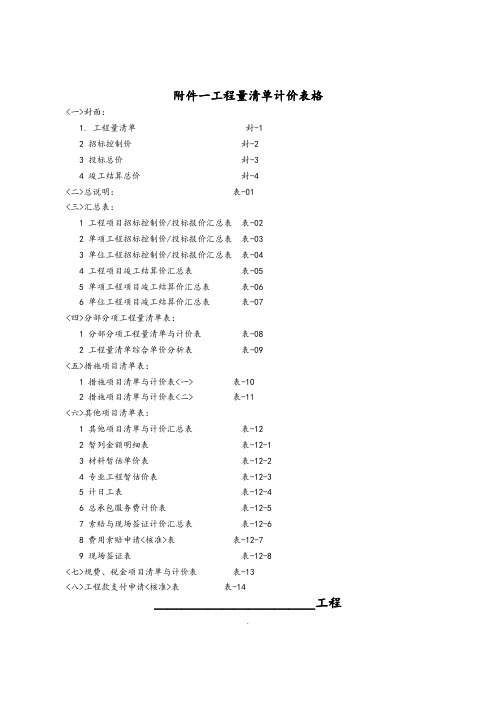 2013工程量清单计价完整表格