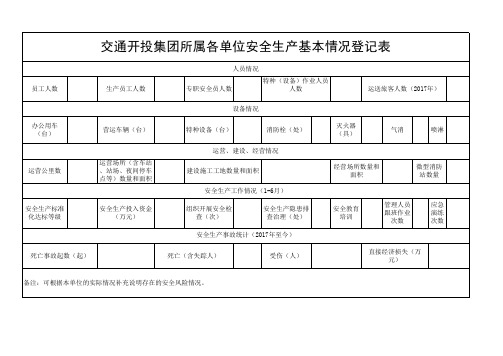 安全生产基本情况登记表