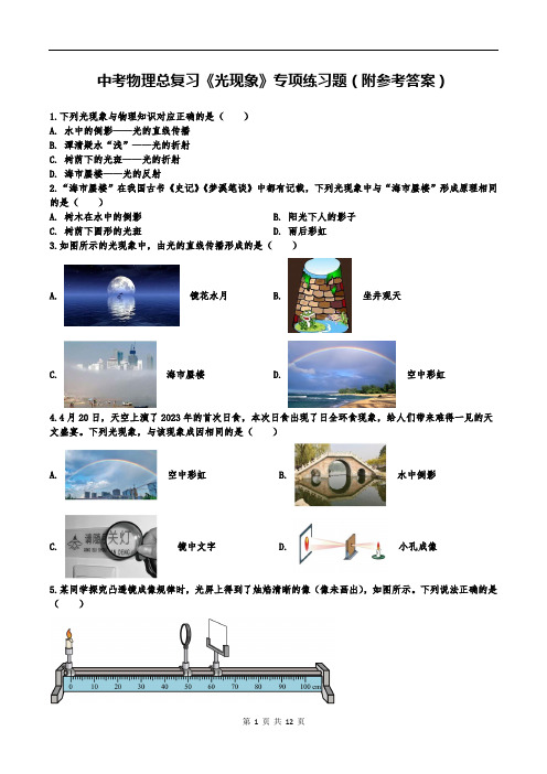 中考物理总复习《光现象》专项练习题(附参考答案)