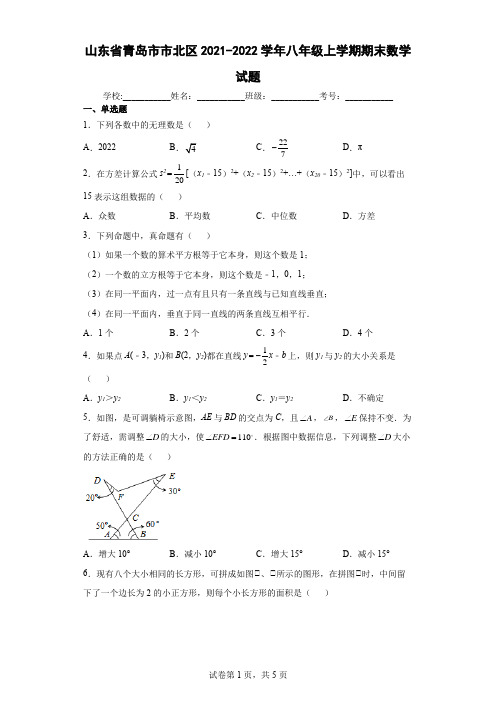 山东省青岛市市北区2021-2022学年八年级上学期期末数学试题及答案