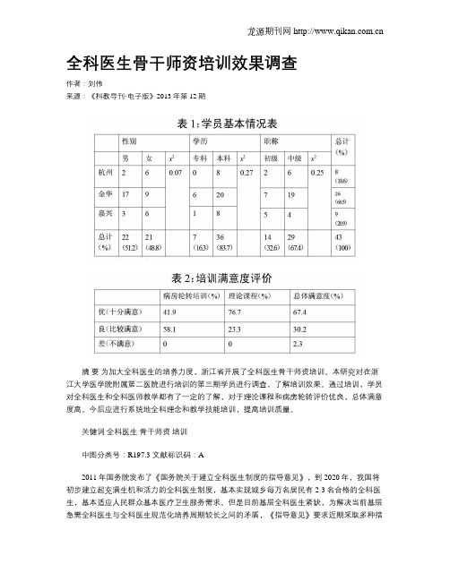 全科医生骨干师资培训效果调查