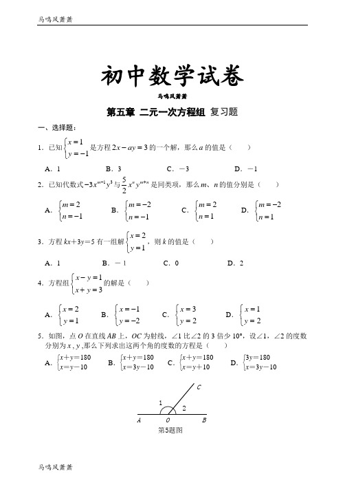 北师大版八年级数学上第五章 二元一次方程组 复习题.docx