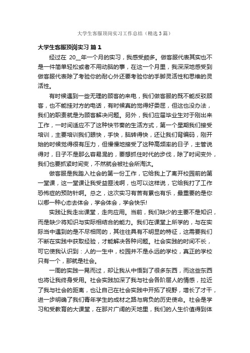 大学生客服顶岗实习工作总结（精选3篇）