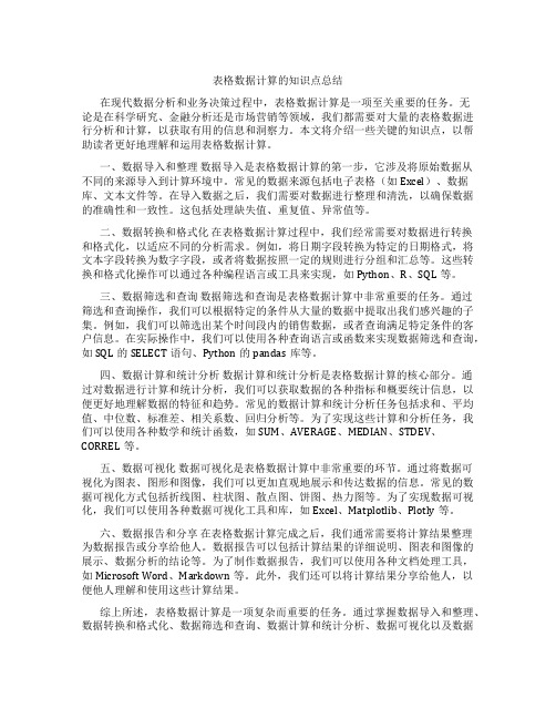 表格数据计算的知识点总结