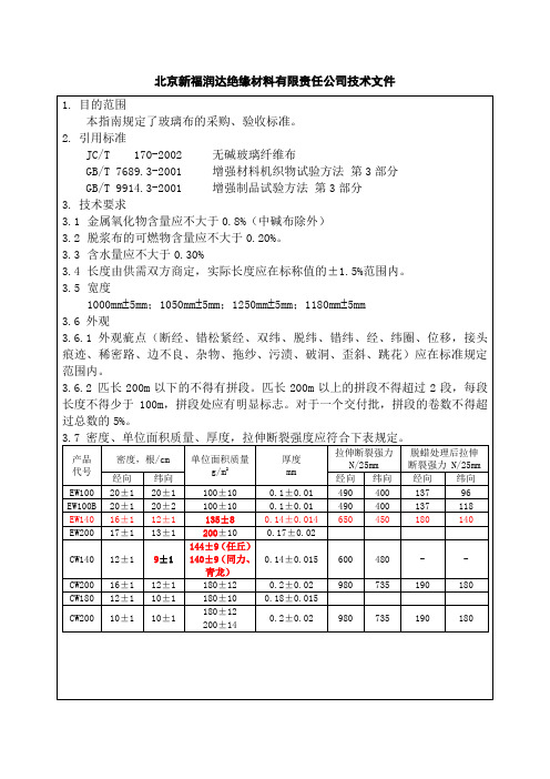 INS玻璃布技术标准170829