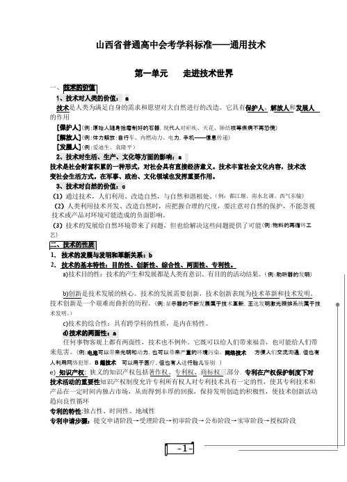 高中通用技术学业水平考试复习知识点