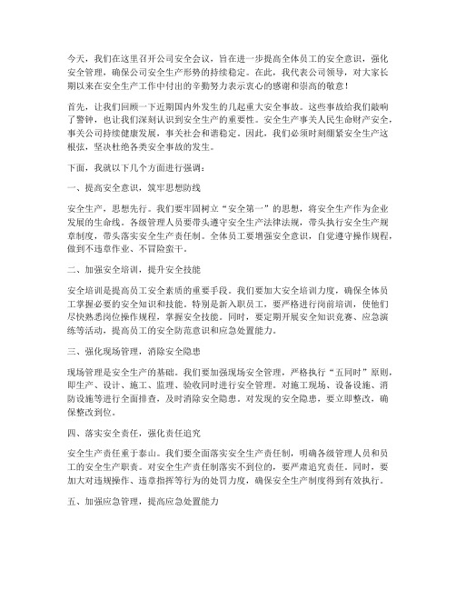 公司安全会议领导发言稿