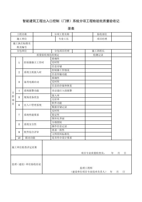 智能建筑工程出入口控制(门禁)系统分项工程检验批质量验收记录表