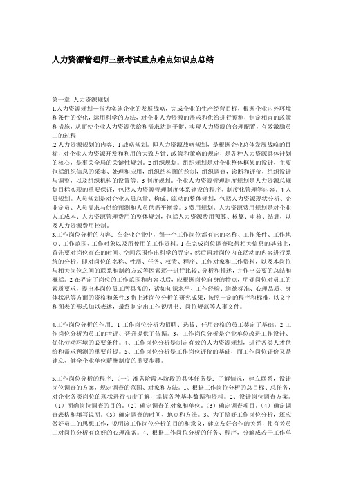 人力资源管理师三级考试重点难点知识点总结